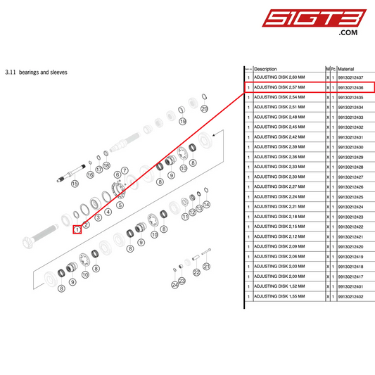 ADJUSTING DISK 2,57 MM - 99130212436 [PORSCHE 991.2 GT3 Cup]