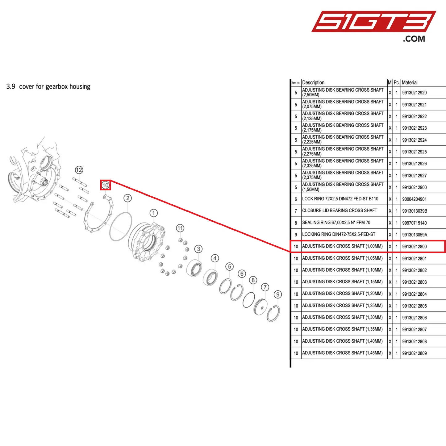 ADJUSTING DISK CROSS SHAFT (1,00MM) - 99130212800 [PORSCHE 911 GT3 R Type 991 (GEN 2)]