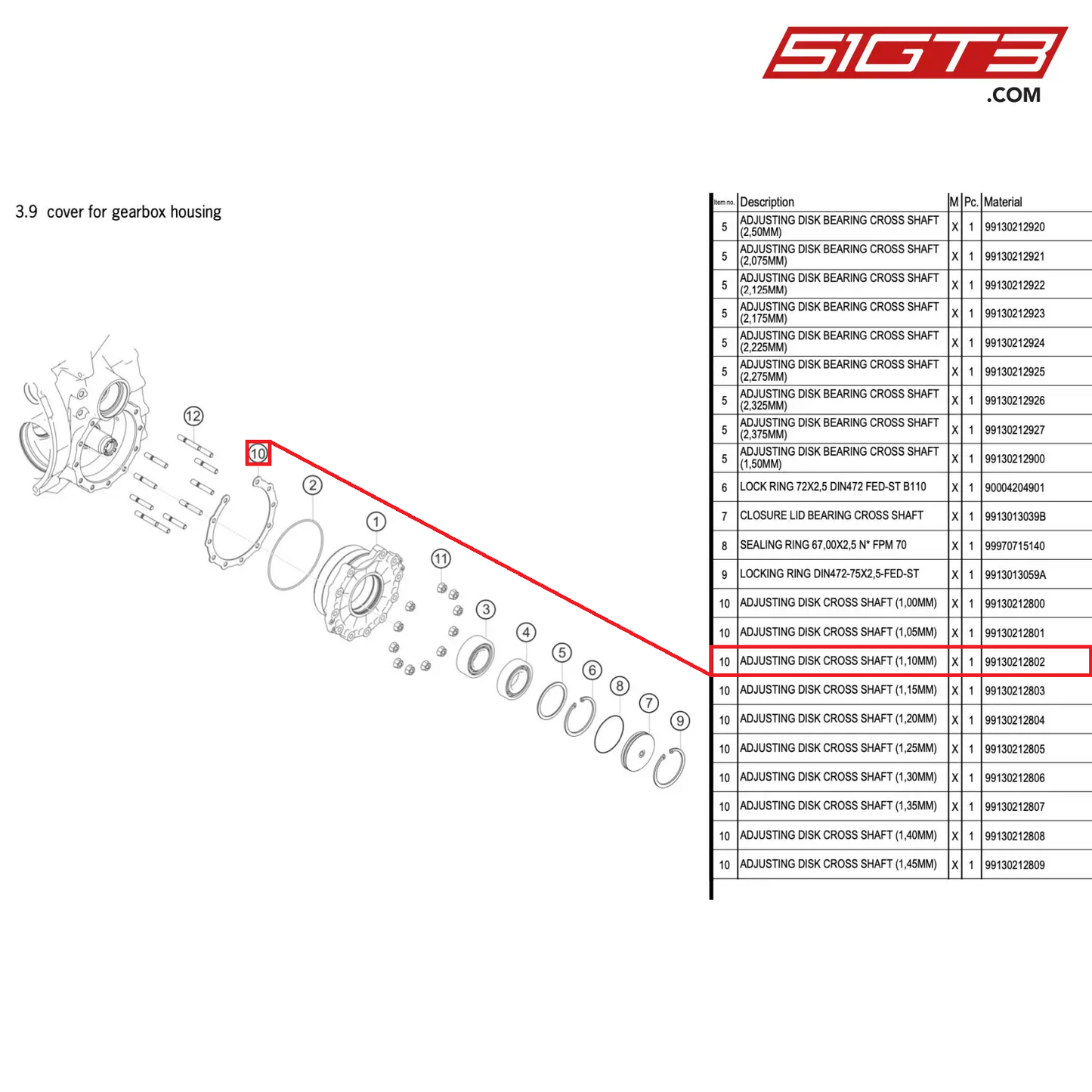 ADJUSTING DISK CROSS SHAFT (1,10MM) - 99130212802 [PORSCHE 911 GT3 R Type 991 (GEN 2)]