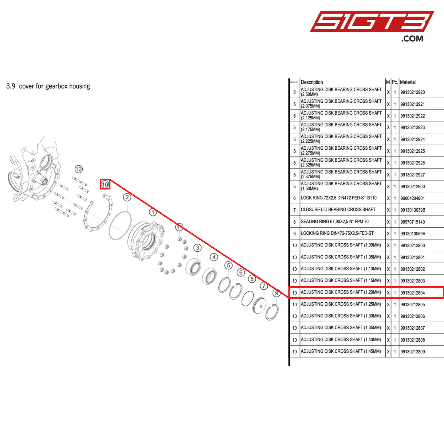 ADJUSTING DISK CROSS SHAFT (1,20MM) - 99130212804 [PORSCHE 911 GT3 R Type 991 (GEN 2)]