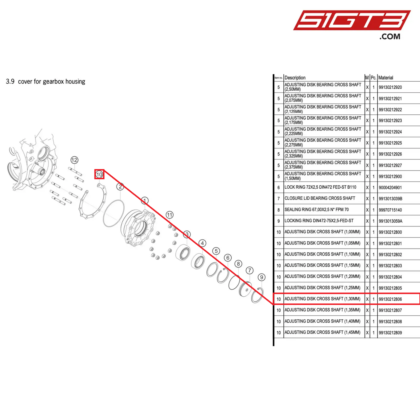 ADJUSTING DISK CROSS SHAFT (1,30MM) - 99130212806 [PORSCHE 911 GT3 R Type 991 (GEN 2)]