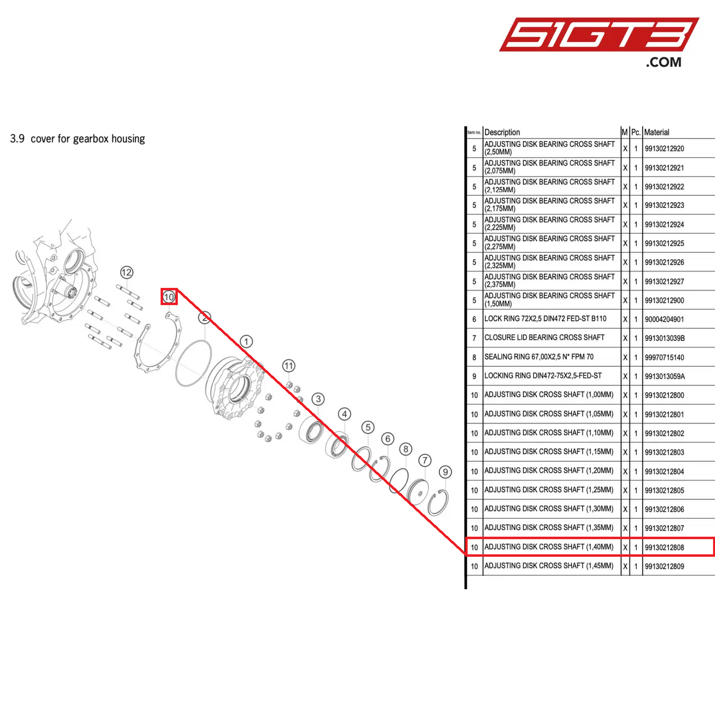 ADJUSTING DISK CROSS SHAFT (1,40MM) - 99130212808 [PORSCHE 911 GT3 R Type 991 (GEN 2)]