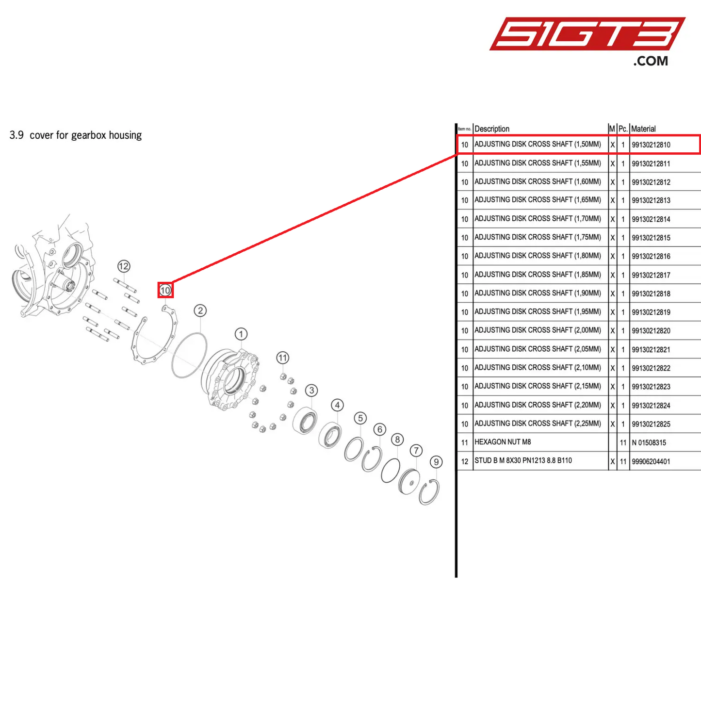 ADJUSTING DISK CROSS SHAFT (1,50MM) - 99130212810 [PORSCHE 911 GT3 R Type 991 (GEN 2)]