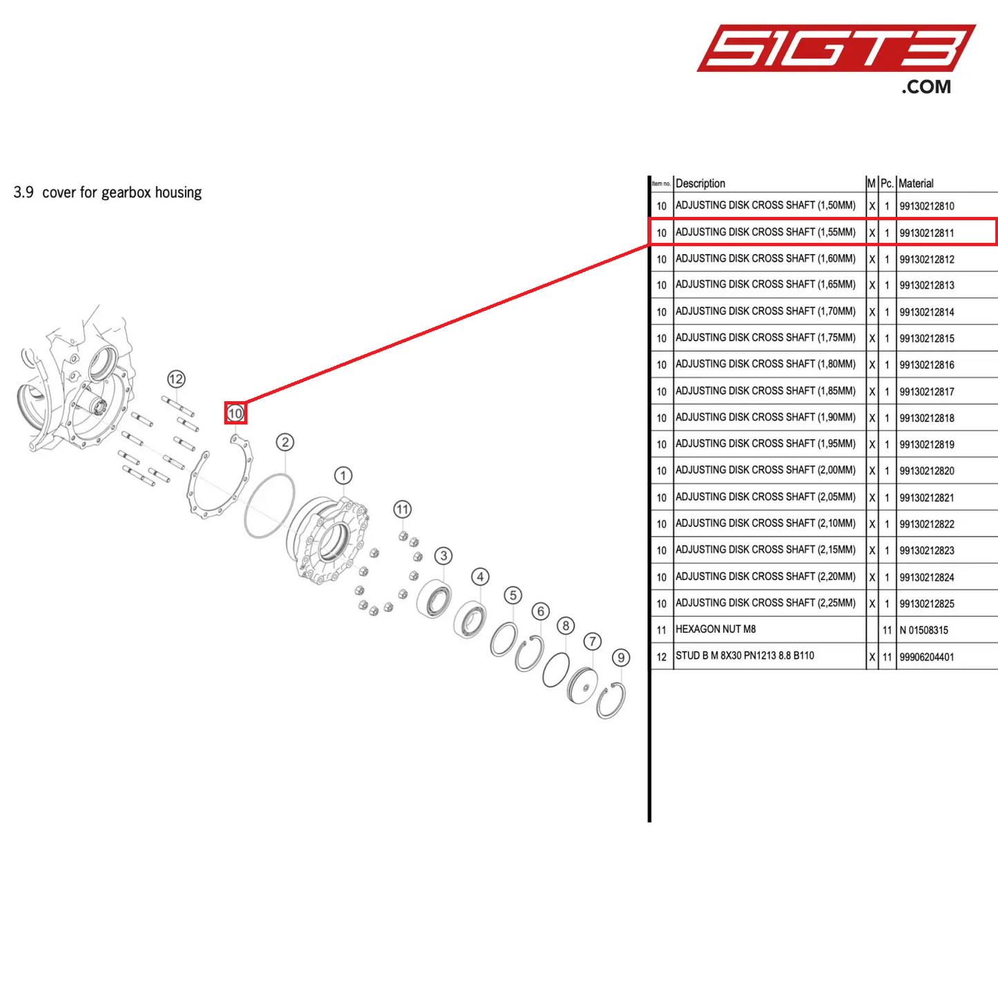 ADJUSTING DISK CROSS SHAFT (1,55MM) - 99130212811 [PORSCHE 911 GT3 R Type 991 (GEN 2)]