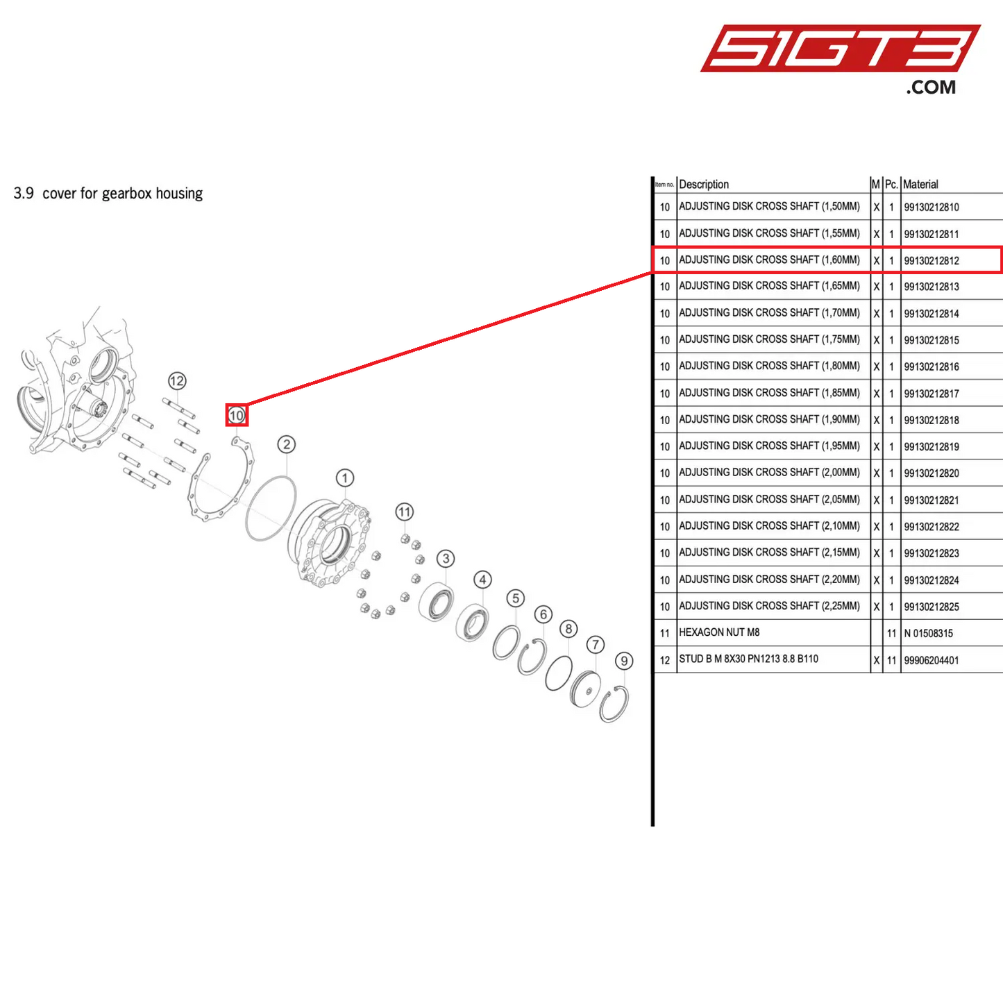 ADJUSTING DISK CROSS SHAFT (1,60MM) - 99130212812 [PORSCHE 911 GT3 R Type 991 (GEN 2)]