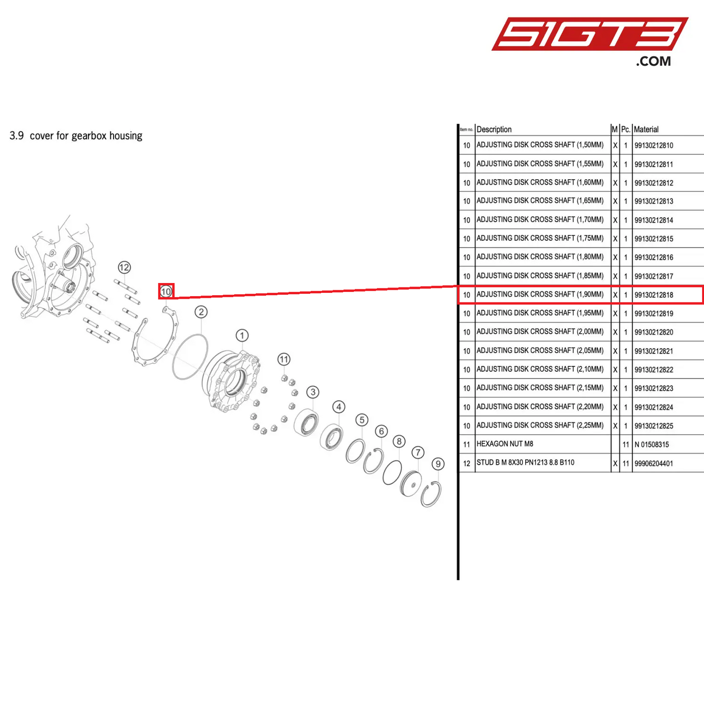 ADJUSTING DISK CROSS SHAFT (1,90MM) - 99130212818 [PORSCHE 911 GT3 R Type 991 (GEN 2)]