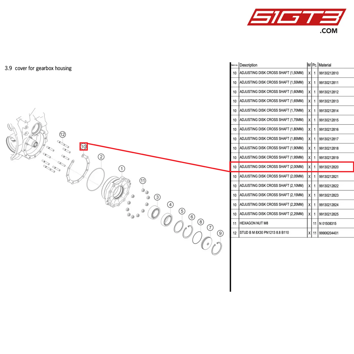 ADJUSTING DISK CROSS SHAFT (2,00MM) - 99130212820 [PORSCHE 911 GT3 R Type 991 (GEN 2)]