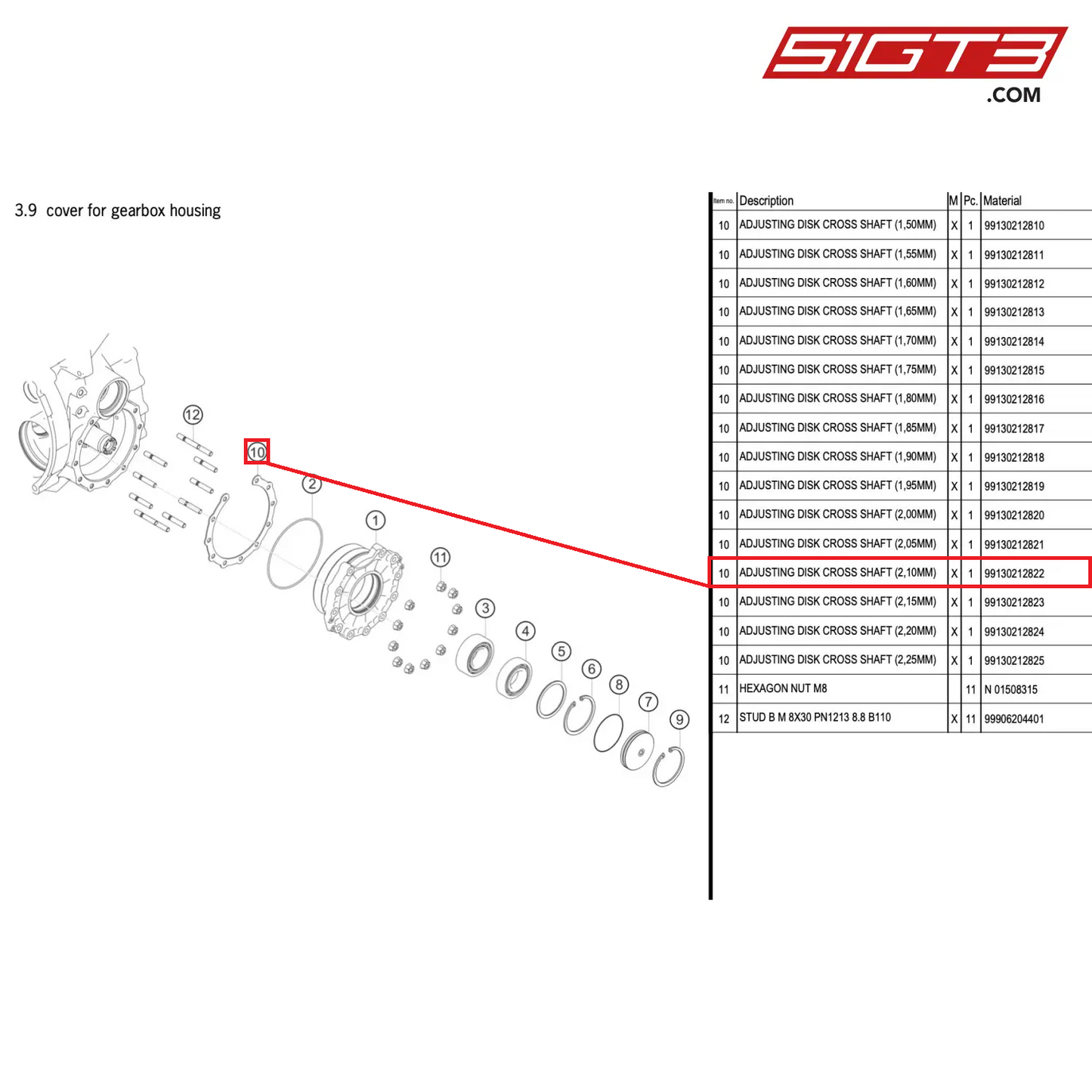 ADJUSTING DISK CROSS SHAFT (2,10MM) - 99130212822 [PORSCHE 911 GT3 R Type 991 (GEN 2)]