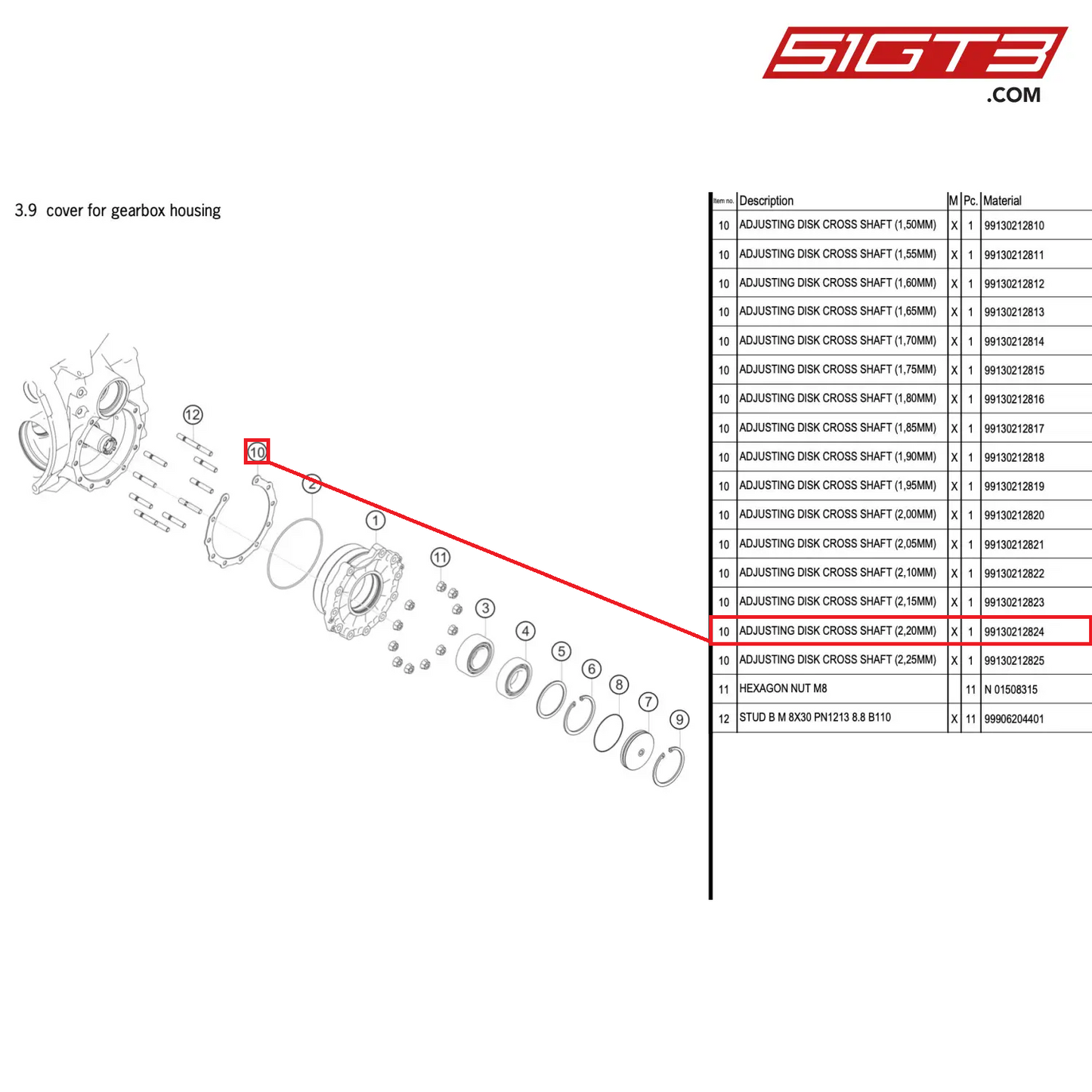 ADJUSTING DISK CROSS SHAFT (2,20MM) - 99130212824 [PORSCHE 911 GT3 R Type 991 (GEN 2)]