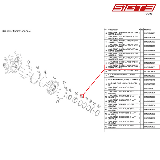 ADJUSTING DISK BEARING CROSS SHAFT (1,50MM) - 99130212900 [PORSCHE 991.2 GT3 Cup]