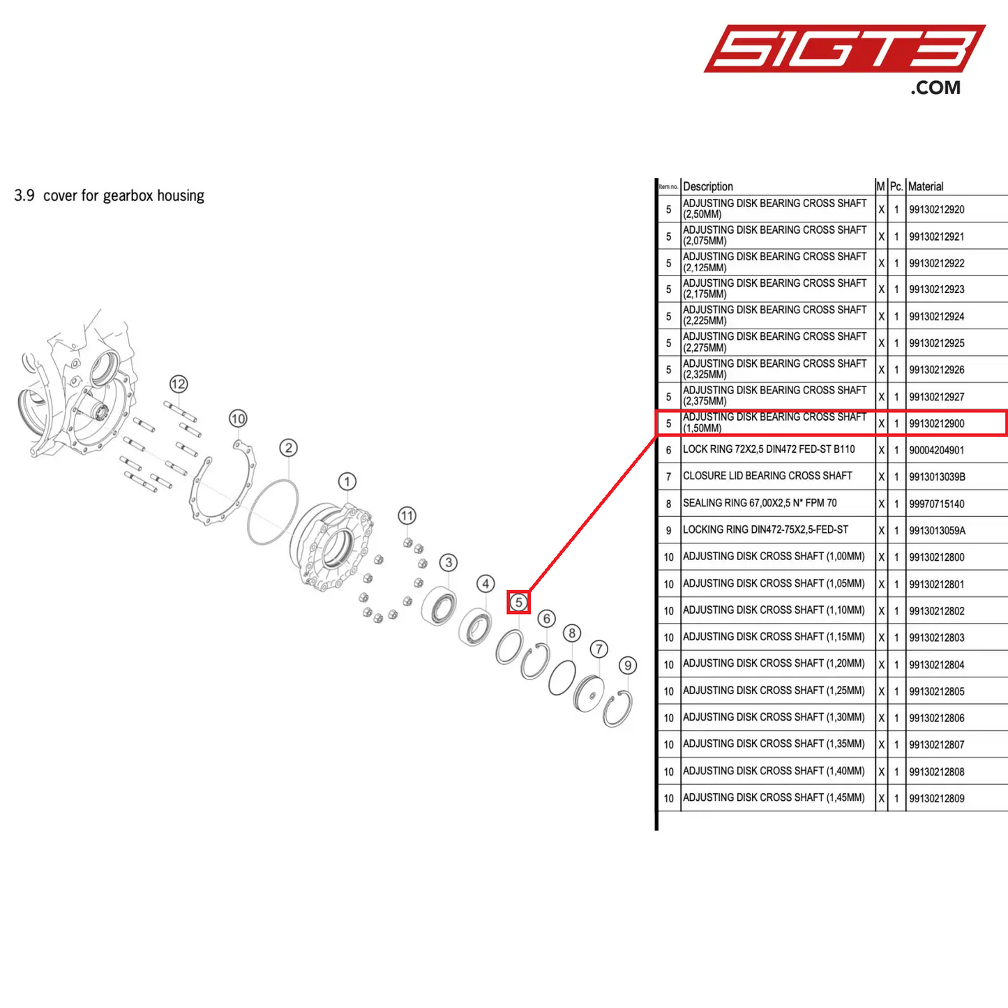 ADJUSTING DISK BEARING CROSS SHAFT (1,50MM) - 99130212900 [PORSCHE 911 GT3 R Type 991 (GEN 2)]