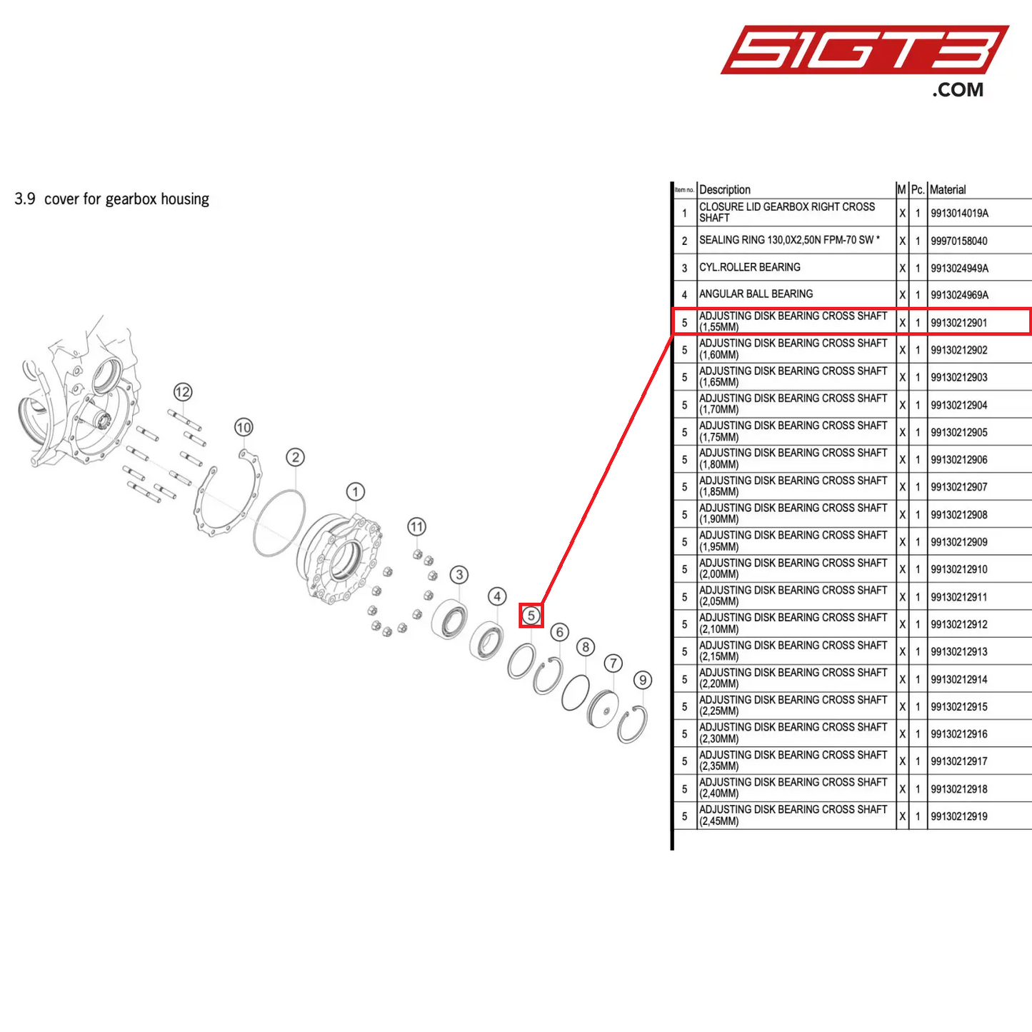 ADJUSTING DISK BEARING CROSS SHAFT (1,55MM) - 99130212901 [PORSCHE 911 GT3 R Type 991 (GEN 2)]