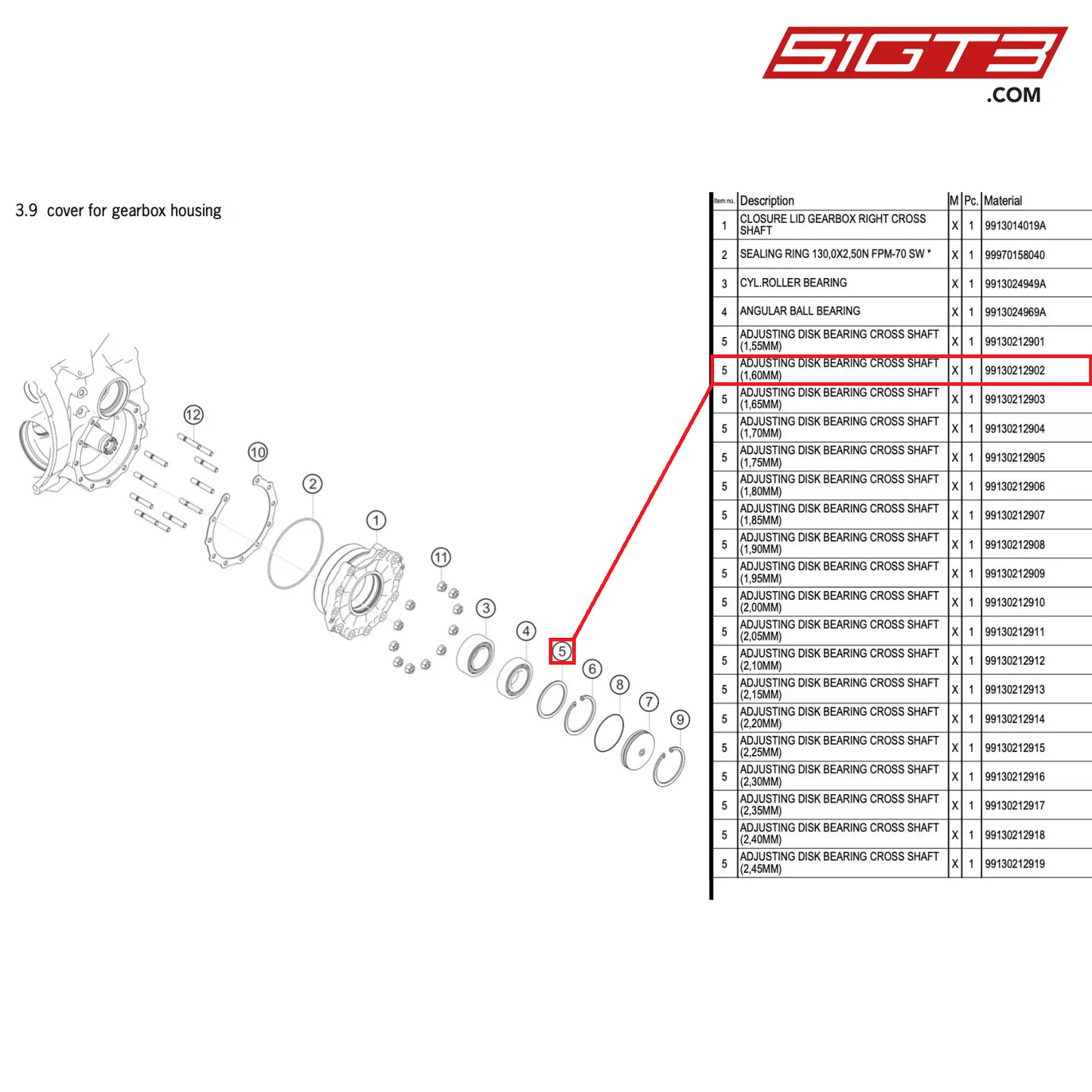 ADJUSTING DISK BEARING CROSS SHAFT (1,60MM) - 99130212902 [PORSCHE 911 GT3 R Type 991 (GEN 2)]