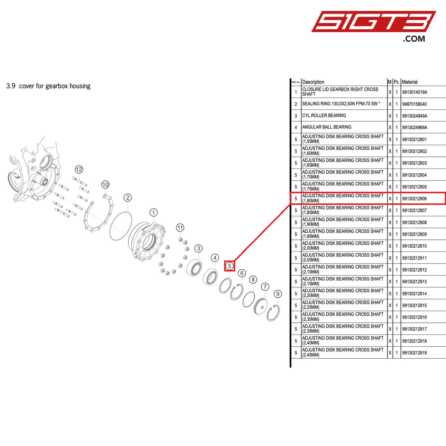 ADJUSTING DISK BEARING CROSS SHAFT (1,80MM) - 99130212906 [PORSCHE 911 GT3 R Type 991 (GEN 2)]