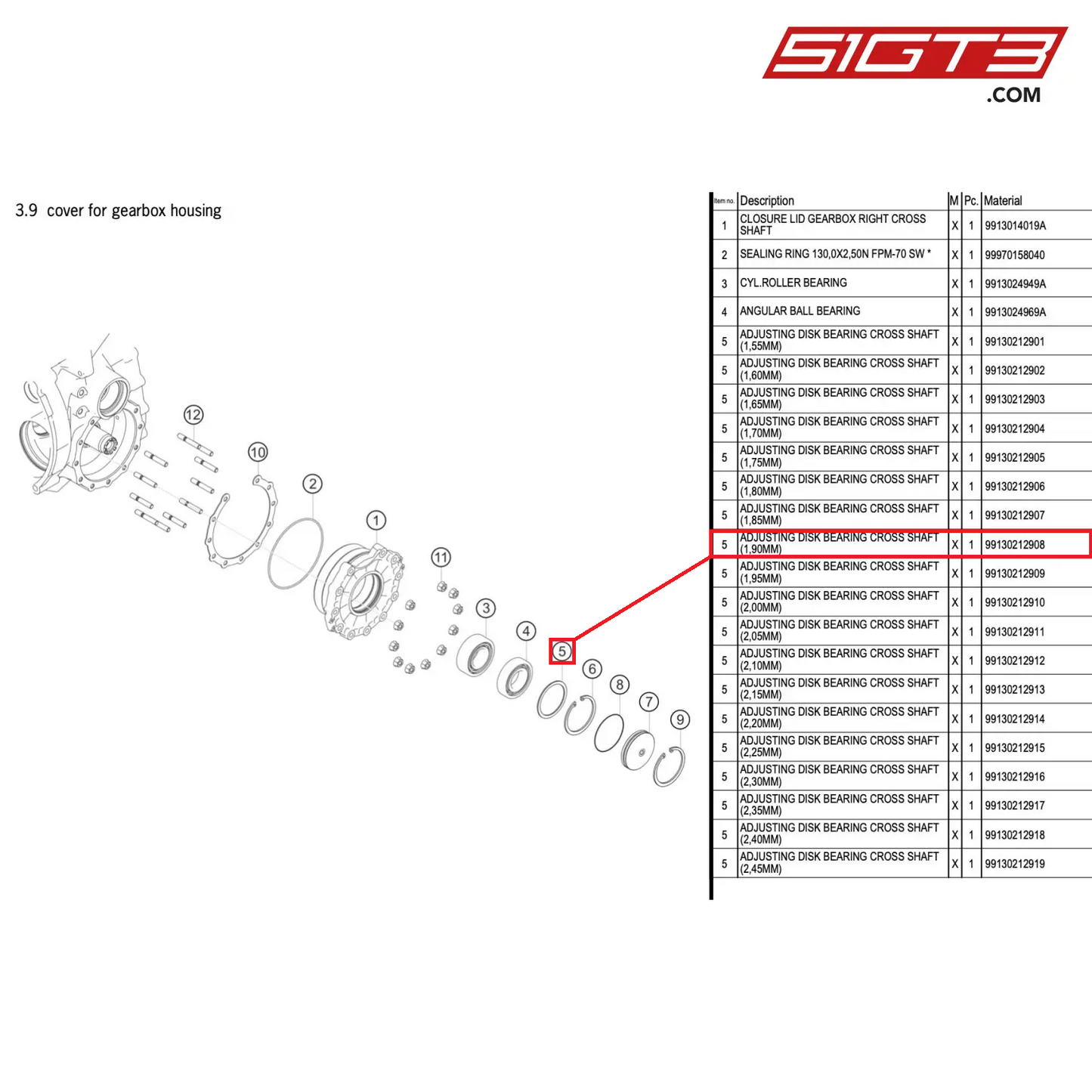 ADJUSTING DISK BEARING CROSS SHAFT (1,90MM) - 99130212908 [PORSCHE 911 GT3 R Type 991 (GEN 2)]