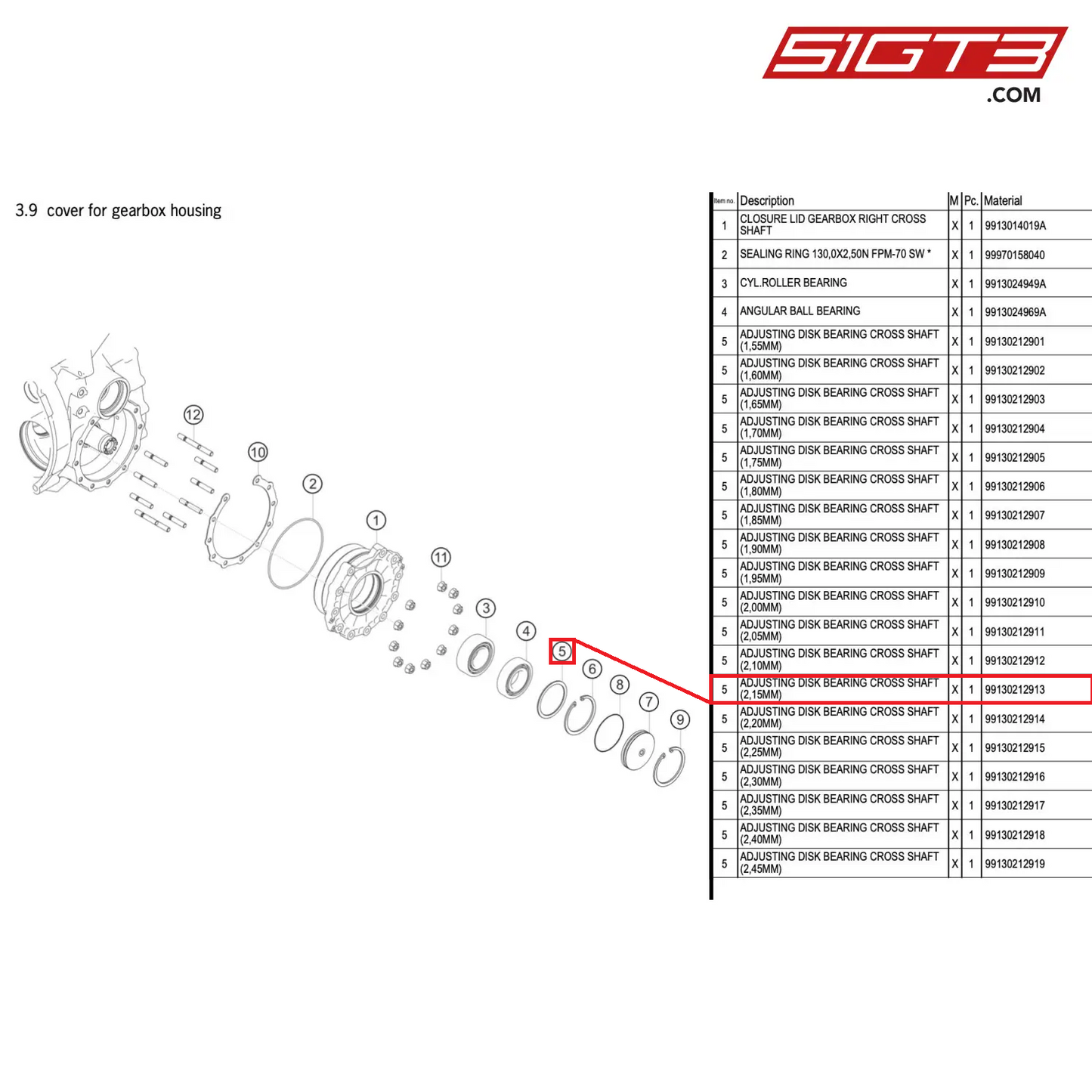 ADJUSTING DISK BEARING CROSS SHAFT (2,15MM) - 99130212913 [PORSCHE 911 GT3 R Type 991 (GEN 2)]