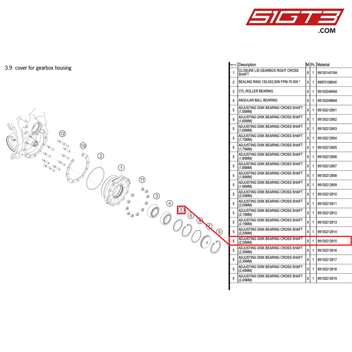 ADJUSTING DISK BEARING CROSS SHAFT (2,25MM) - 99130212915 [PORSCHE 911 GT3 R Type 991 (GEN 2)]