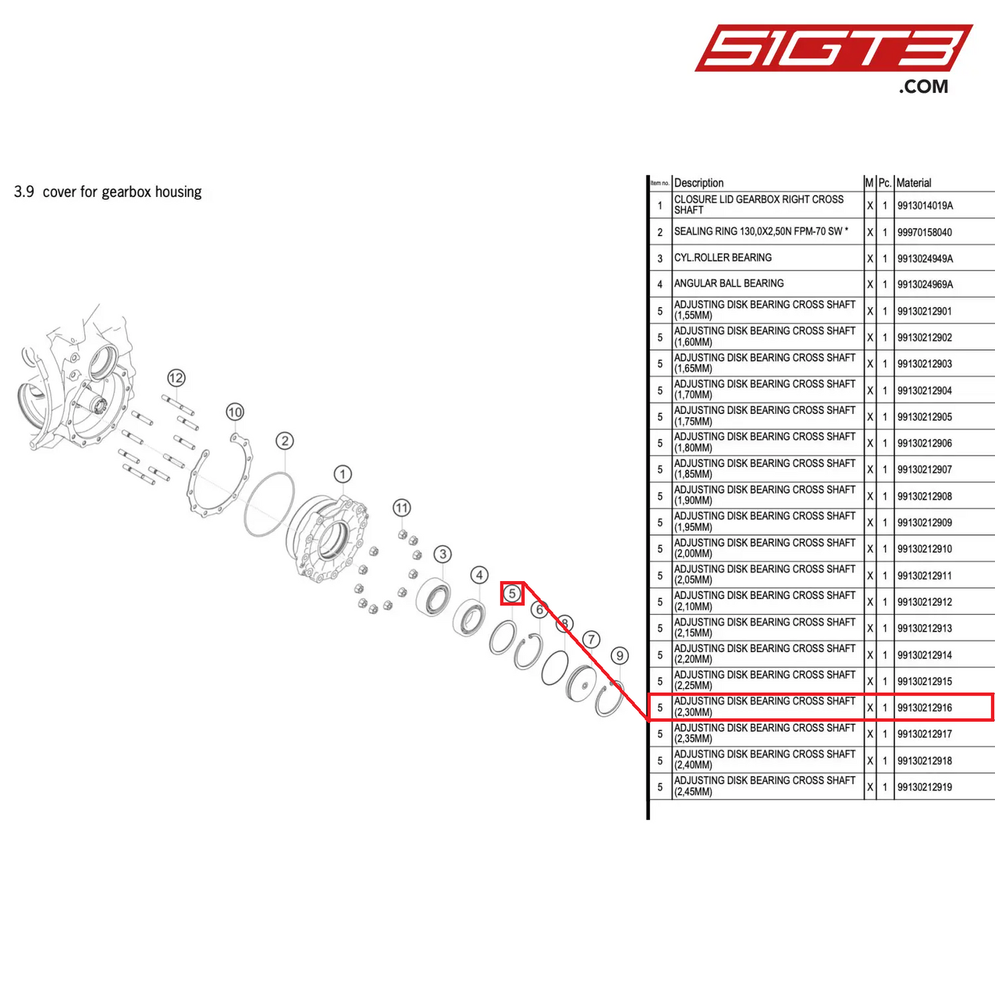 ADJUSTING DISK BEARING CROSS SHAFT (2,30MM) - 99130212916 [PORSCHE 911 GT3 R Type 991 (GEN 2)]