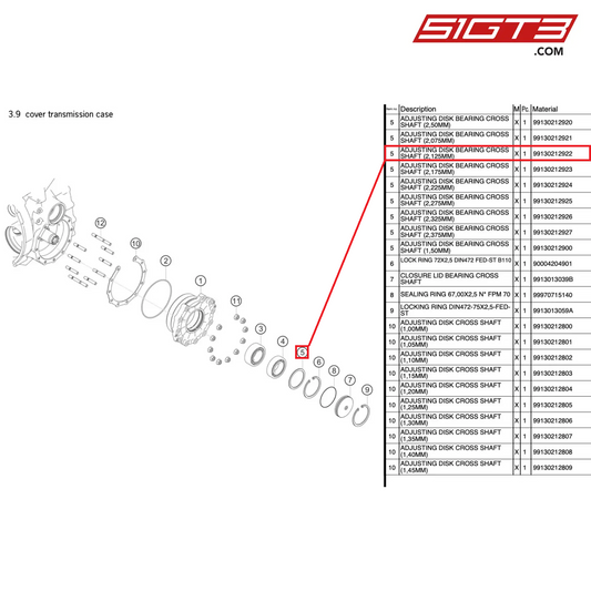ROULEMENT DE DISQUE DE RÉGLAGE DE L'ARBRE TRANSVERSALE (2 125 MM) - 99130212922 [PORSCHE 991.1 GT3 R]