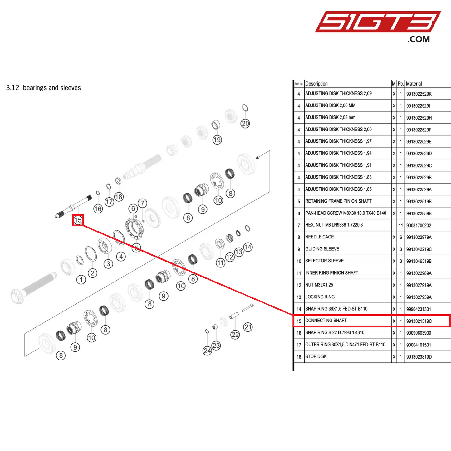 CONNECTING SHAFT - 9913021319C [PORSCHE 911 GT3 R Type 991 (GEN 2)]