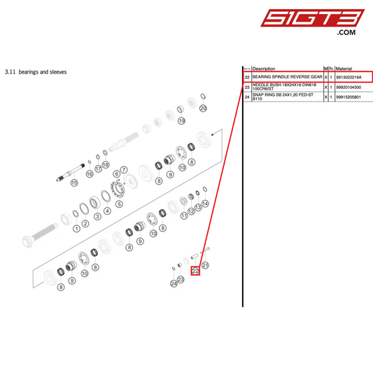 BEARING SPINDLE REVERSE GEAR - 9913022219A [PORSCHE 991.2 GT3 Cup]