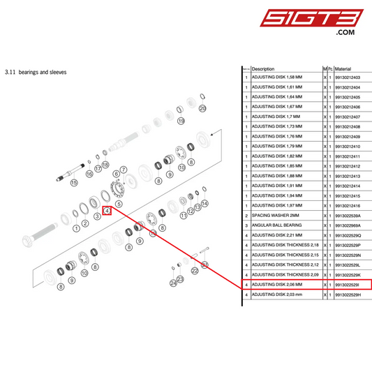 ADJUSTING DISK 2,06 MM - 9913022529I [PORSCHE 991.2 GT3 Cup]