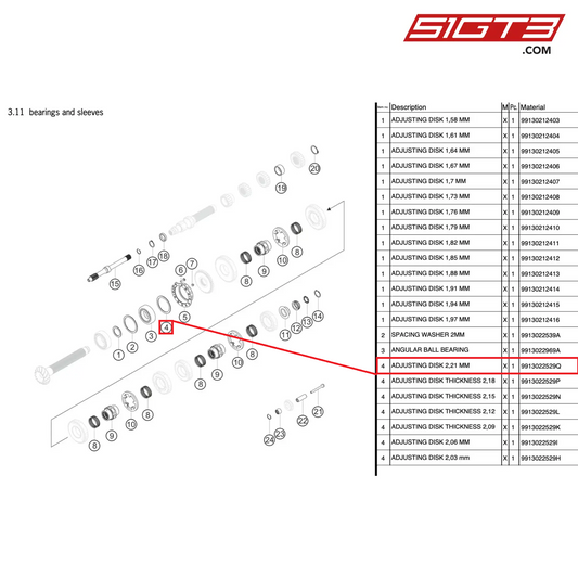 ADJUSTING DISK 2,21 MM - 9913022529Q [PORSCHE 991.2 GT3 Cup]