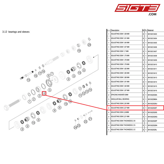 ADJUSTING DISK 2,27 MM - 9913022529T [PORSCHE 991.2 GT3 R]
