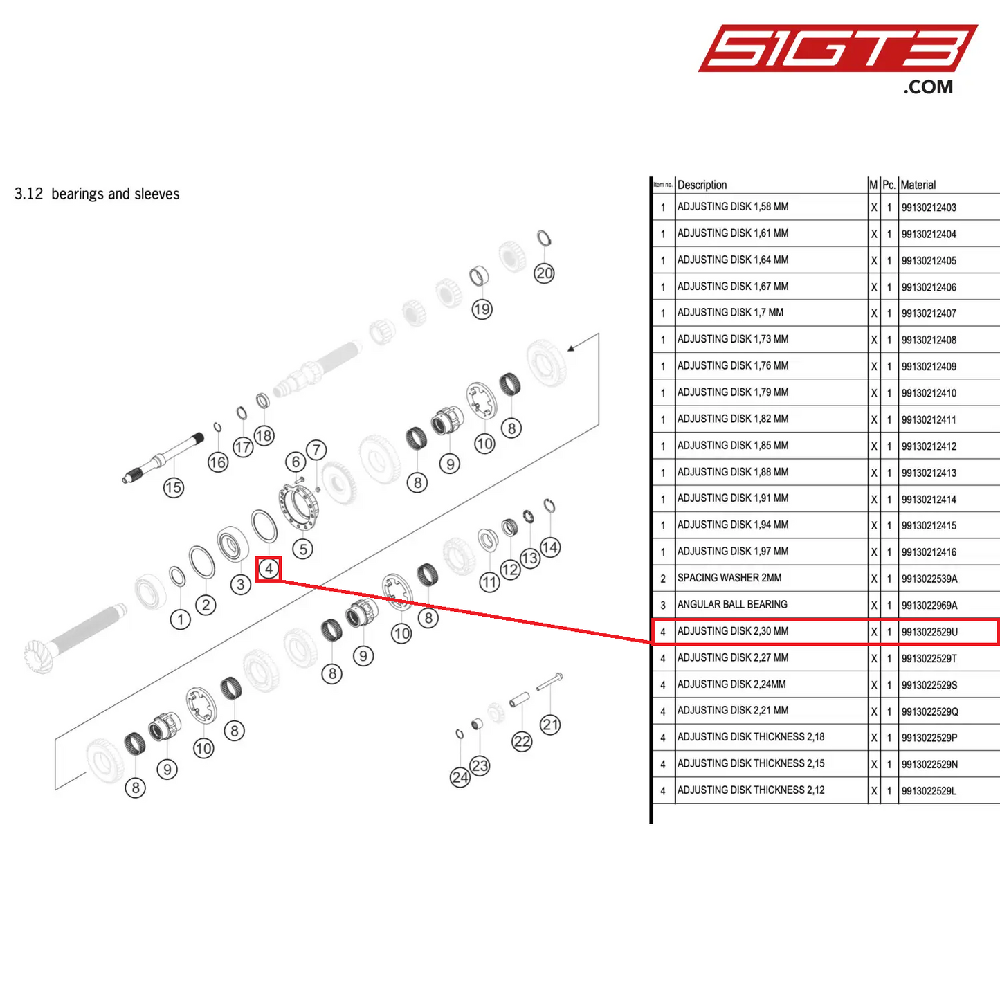 ADJUSTING DISK 2,30 MM - 9913022529U [PORSCHE 911 GT3 R Type 991 (GEN 2)]