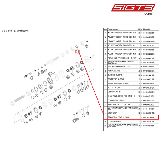 SPACER SLEEVE 21,5MM - 9913022689B [PORSCHE 991.2 GT3 Cup]