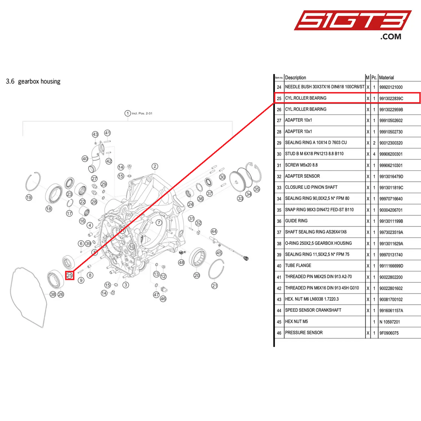 CYL.ROLLER BEARING - 9913022839C [PORSCHE 991.2 GT3 R]