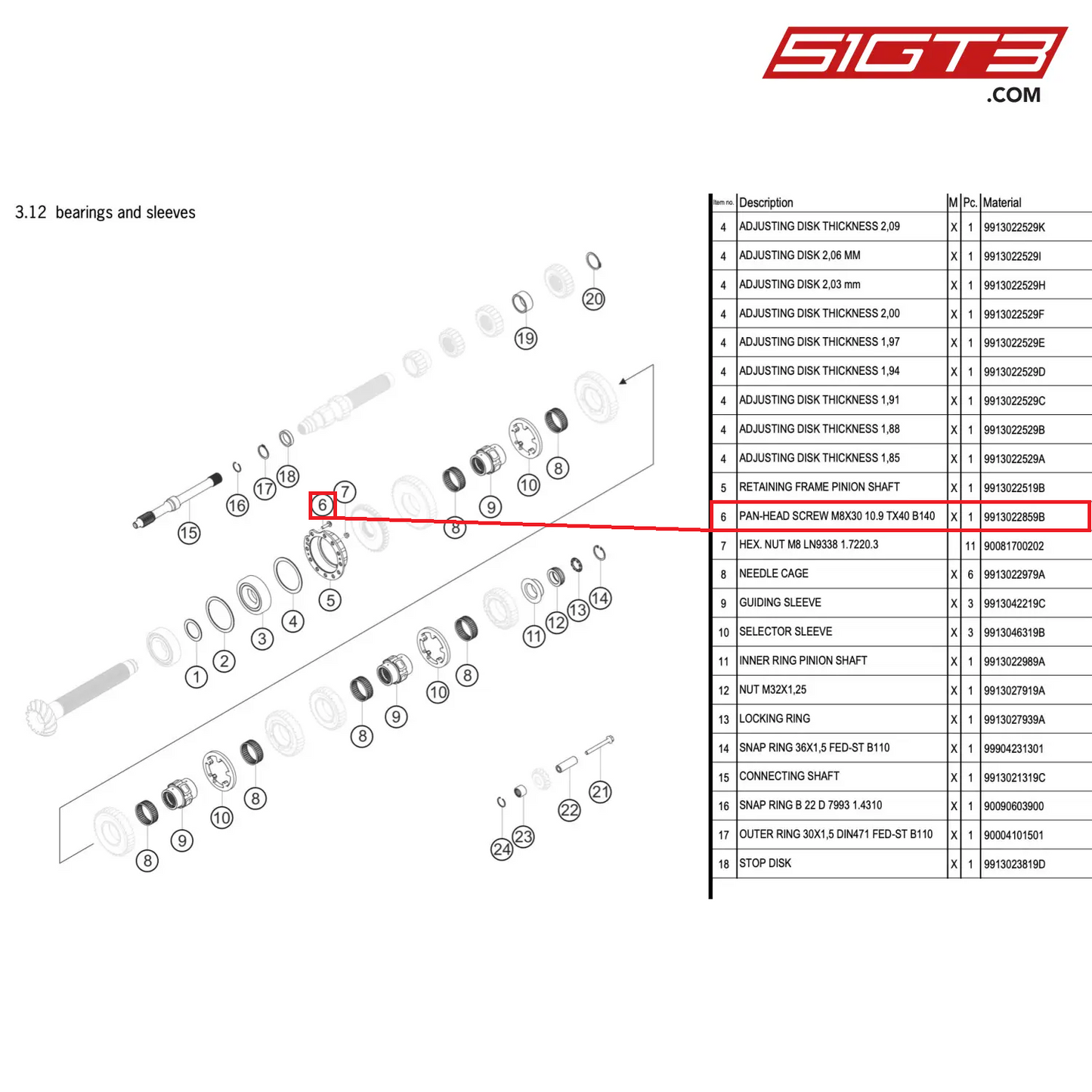 PAN-HEAD SCREW M8X30 10.9 TX40 B140 - 9913022859B [PORSCHE 911 GT3 R Type 991 (GEN 2)]