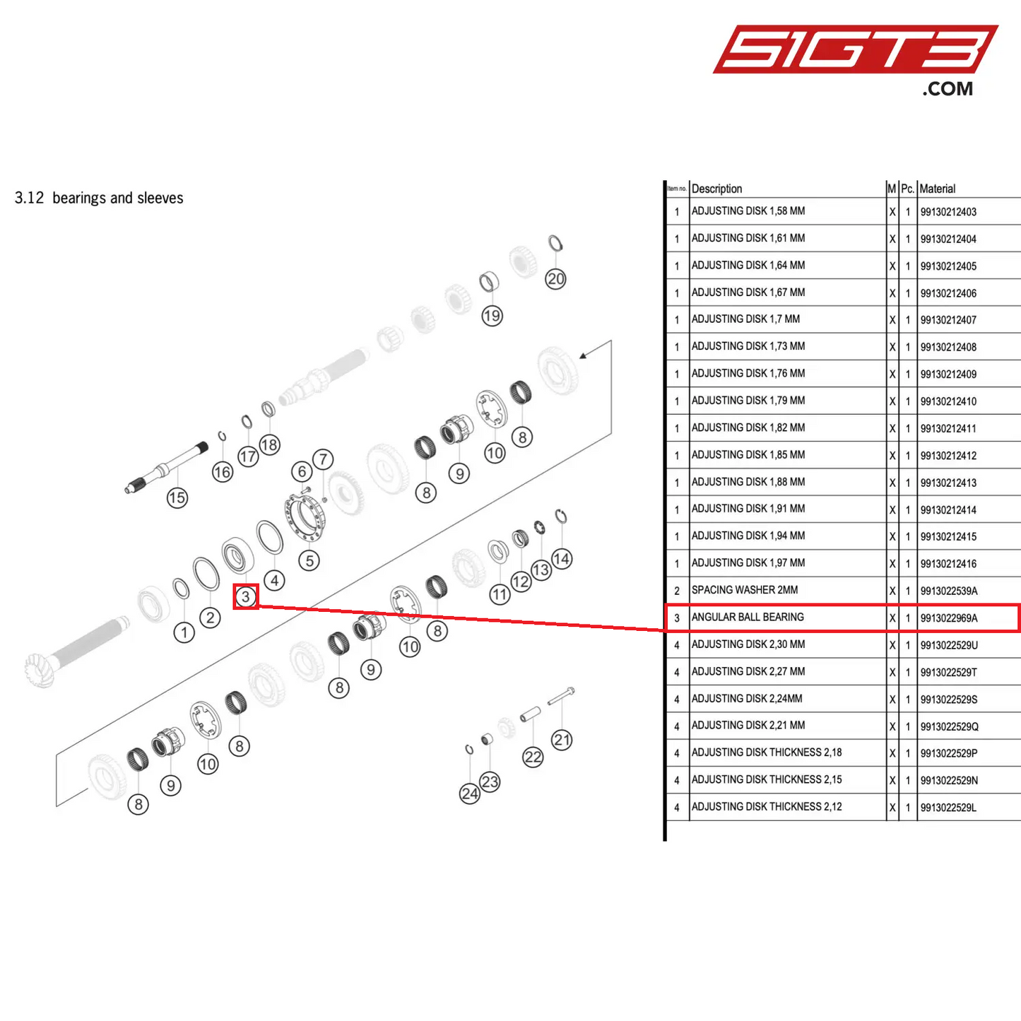 ANGULAR BALL BEARING - 9913022969A [PORSCHE 911 GT3 R Type 991 (GEN 2)]