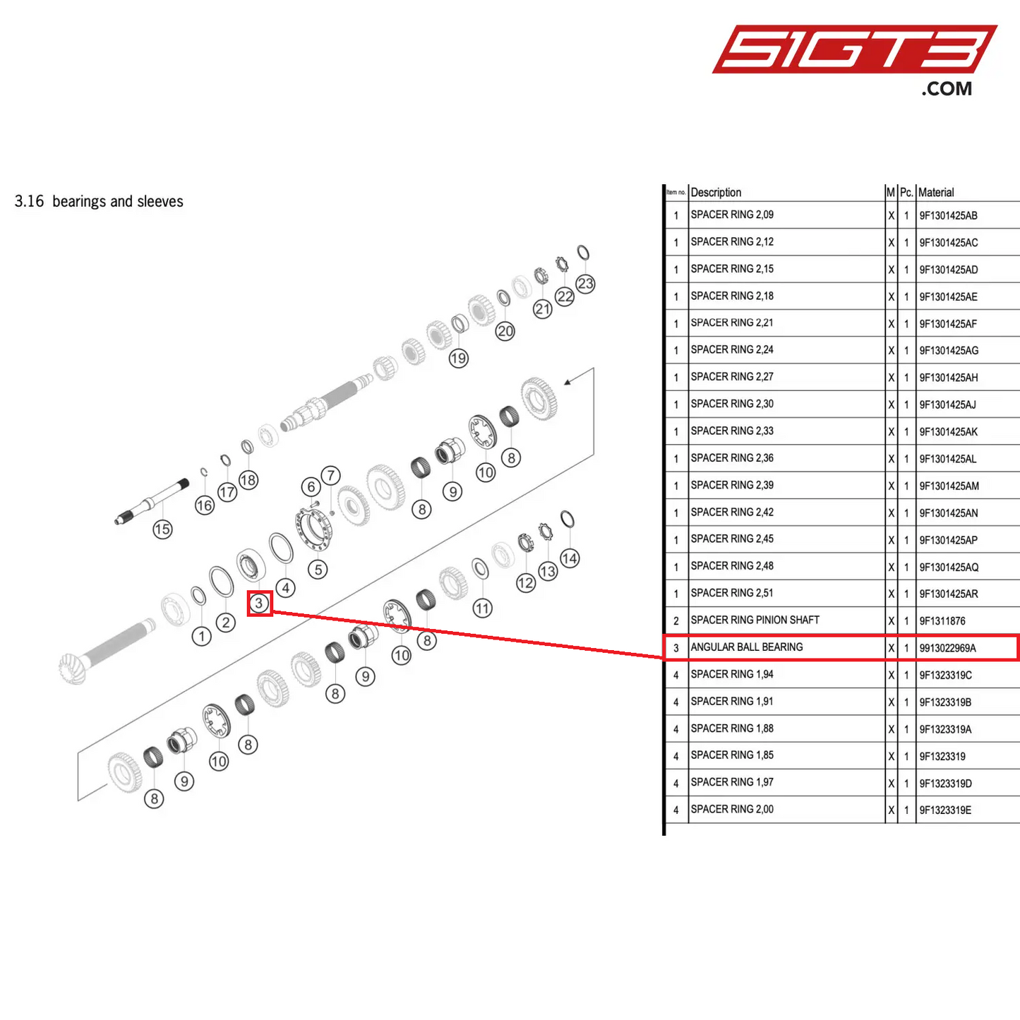 ANGULAR BALL BEARING - 9913022969A [PORSCHE 911 GT3 R Type 992 (GEN 1)]