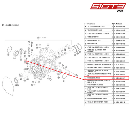 ROULEMENT À AIGUILLES - 9913024919A [PORSCHE 991.2 GT3 Cup]