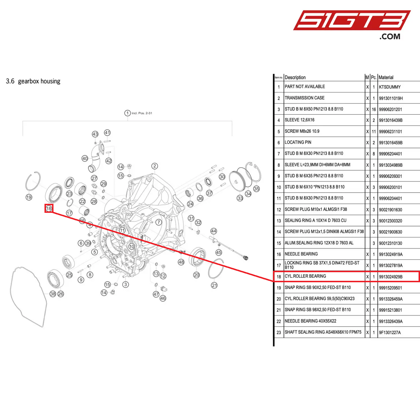 CYL.ROLLER BEARING - 9913024929B [PORSCHE 911 GT3 R Type 991 (GEN 2)]