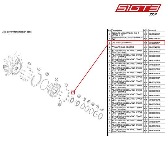 ROULEMENT À ROULEAUX CYLINDRIQUES - 9913024949A [PORSCHE 991.2 GT3 Cup]