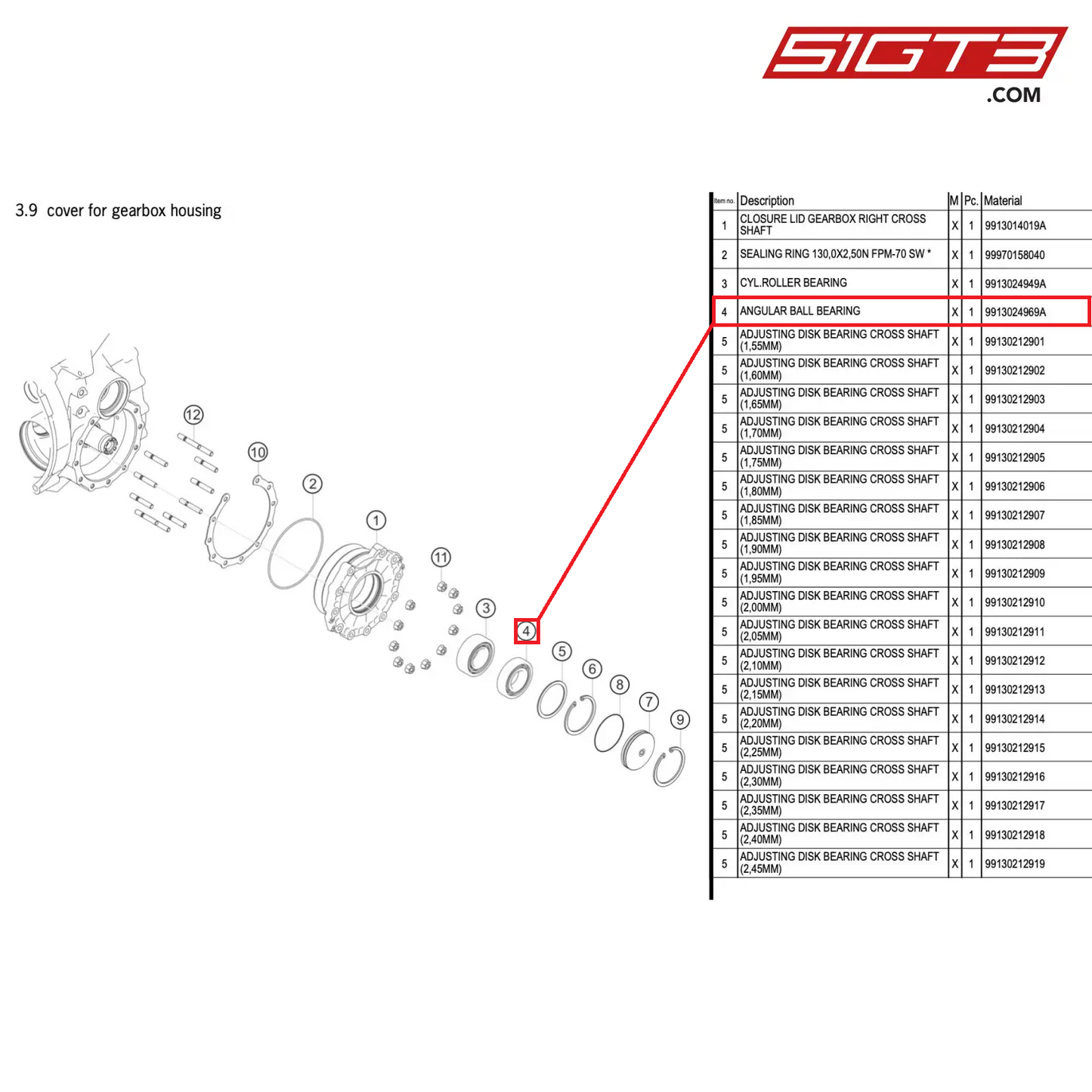 ANGULAR BALL BEARING - 9913024969A [PORSCHE 911 GT3 R Type 991 (GEN 2)]