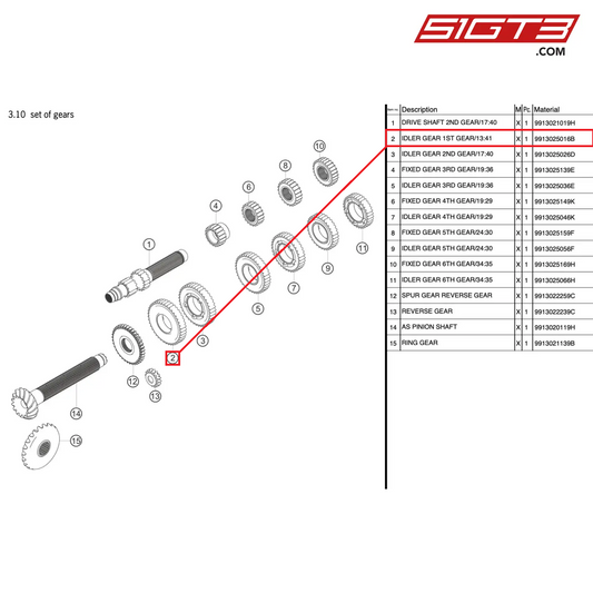 IDLER GEAR 1ST GEAR/13:41 - 9913025016B [PORSCHE 991.2 GT3 Cup]