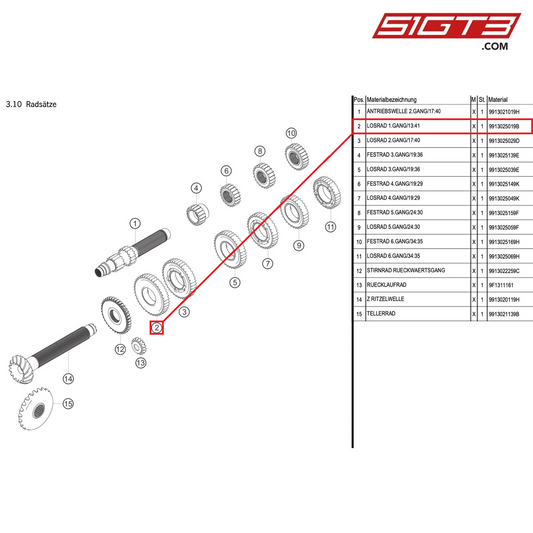 IDLER GEAR 1ST GEAR/13:41 - 9913025019B [PORSCHE 991.1 GT3 Cup (2014)]