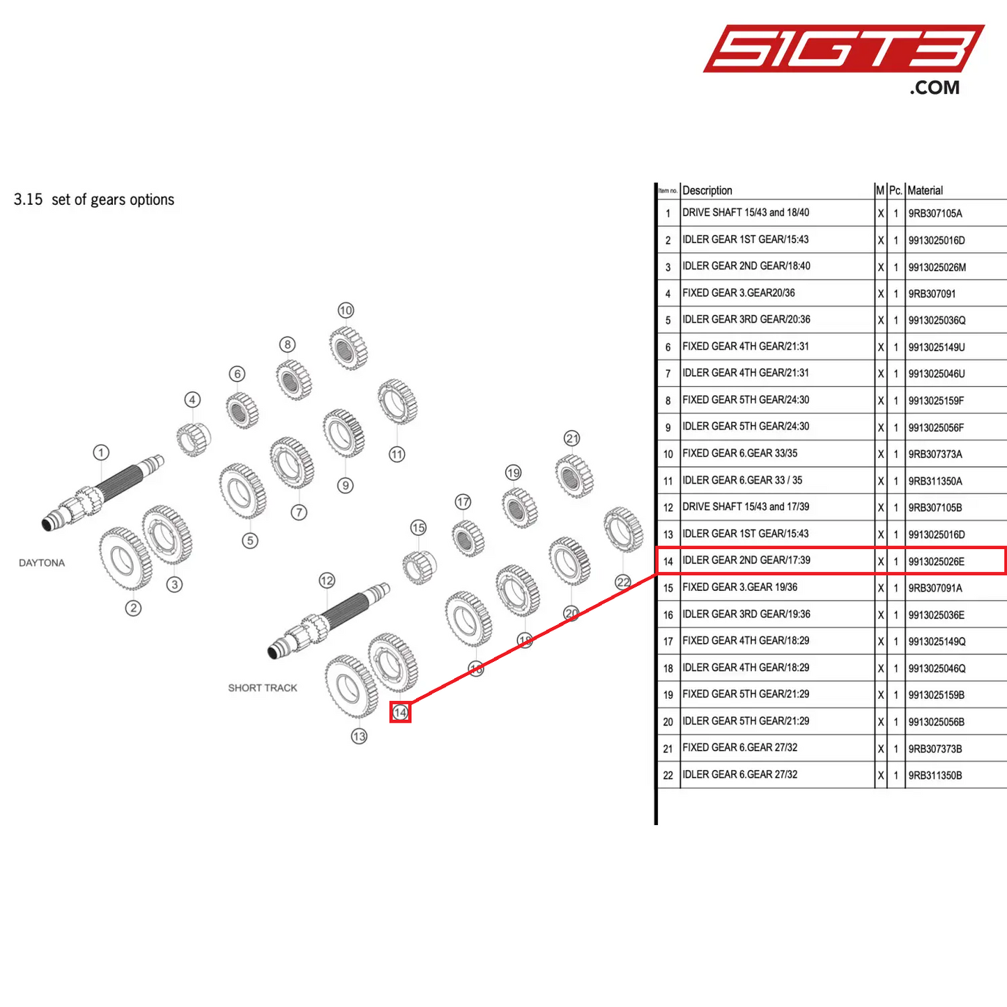 IDLER GEAR 2ND GEAR/17:39 - 9913025026E [PORSCHE 992.1 GT3 R]