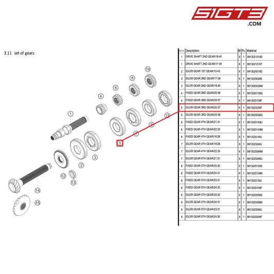 IDLER GEAR 3RD GEAR/20:37 - 9913025036F [PORSCHE 991.2 GT3 R]