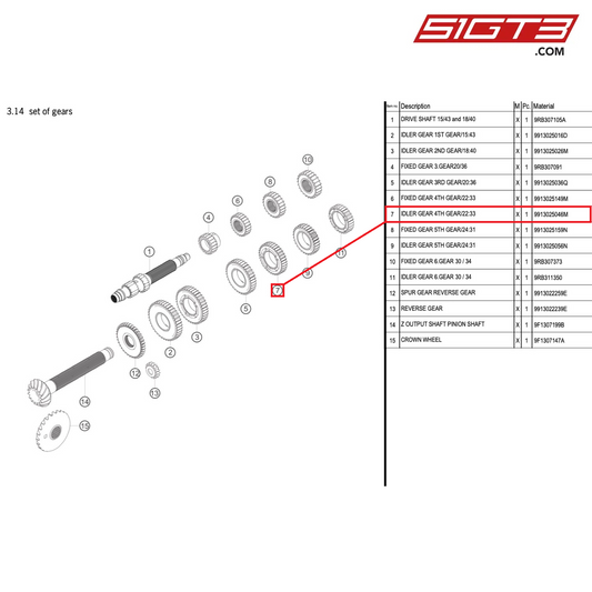 IDLER GEAR 4TH GEAR/22:33 - 9913025046M [PORSCHE 992.1 GT3 R]