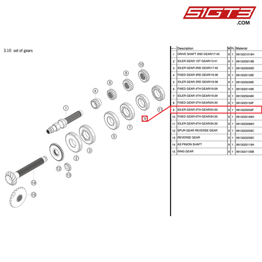 IDLER GEAR 5TH GEAR/24:30 - 9913025056F [PORSCHE 991.2 GT3 Cup]