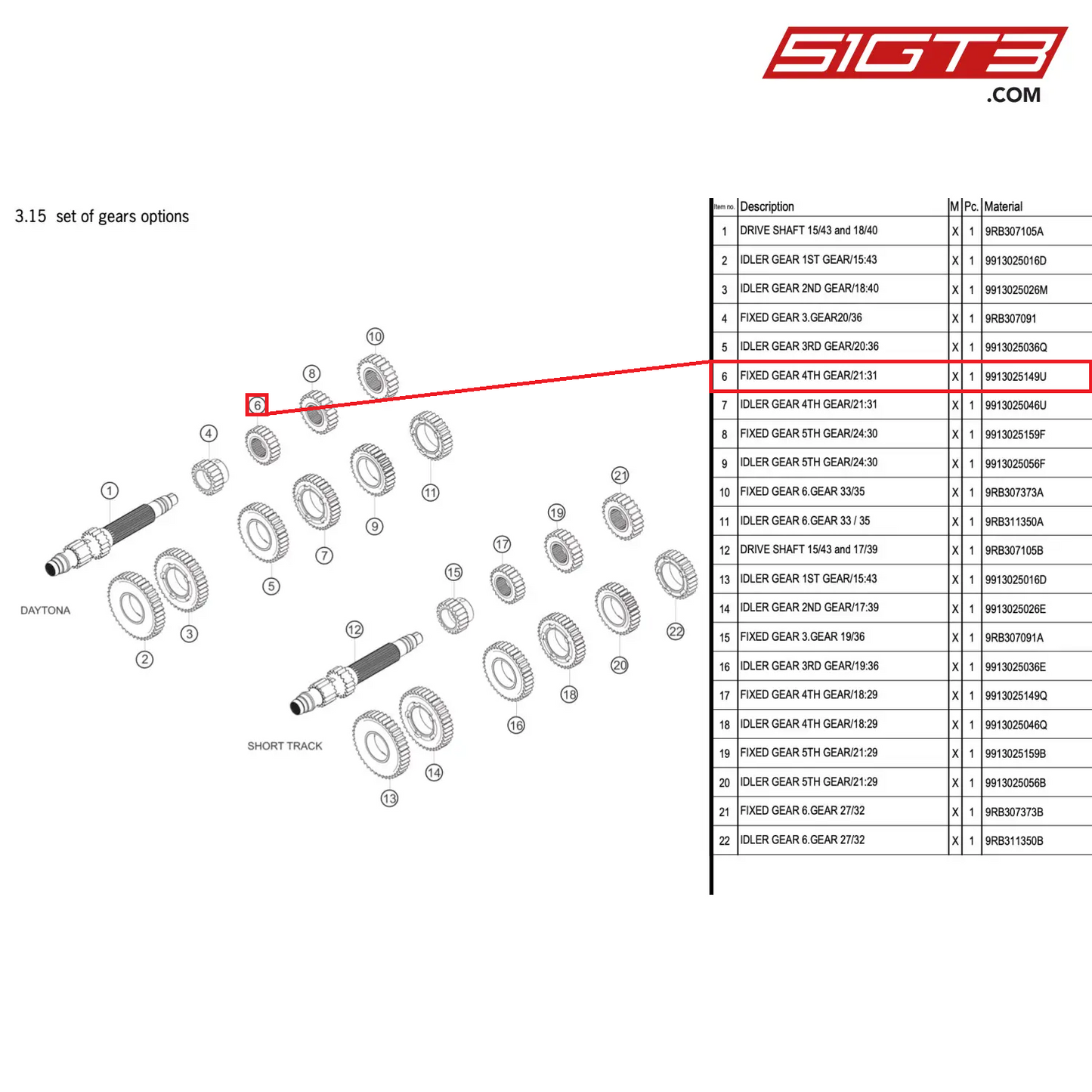 FIXED GEAR 4TH GEAR/21:31 - 9913025149U [PORSCHE 992.1 GT3 R]