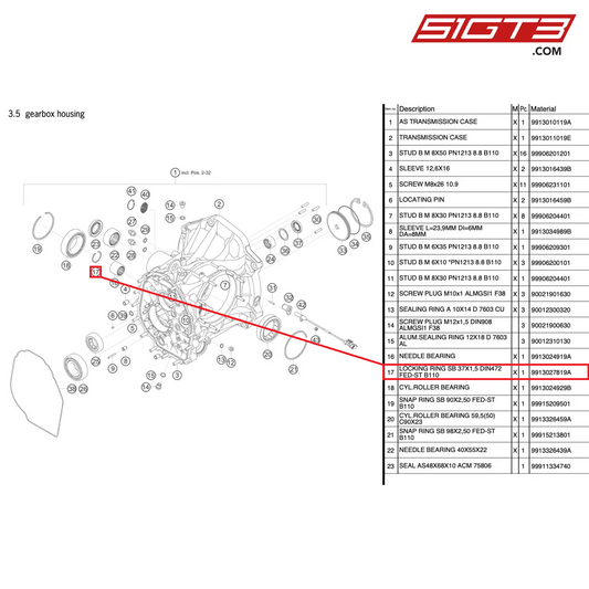 BAGUE DE VERROUILLAGE SB 37X1,5 DIN472 FED-ST B110 - 9913027819A [PORSCHE 991.2 GT3 Cup]