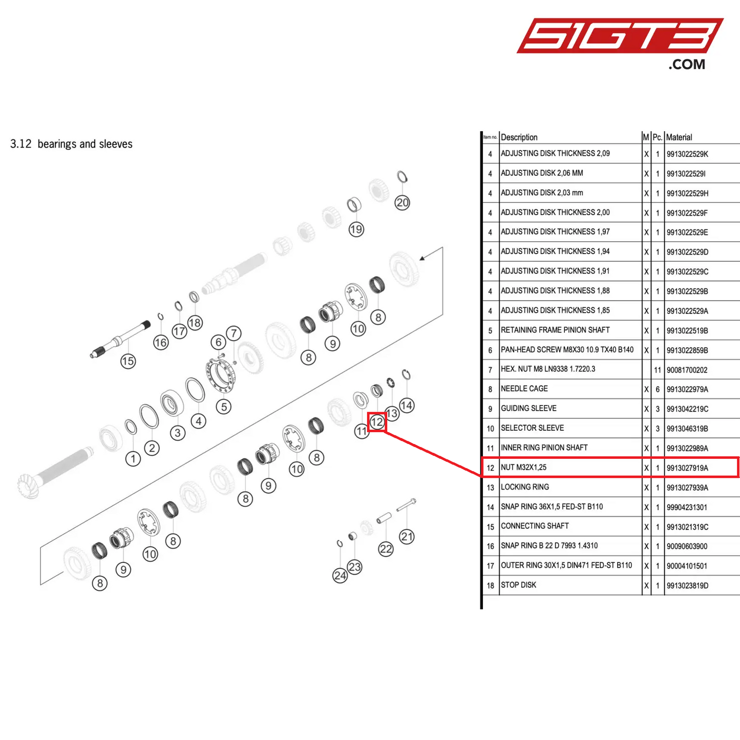 NUT M32X1,25 - 9913027919A [PORSCHE 911 GT3 R Type 991 (GEN 2)]