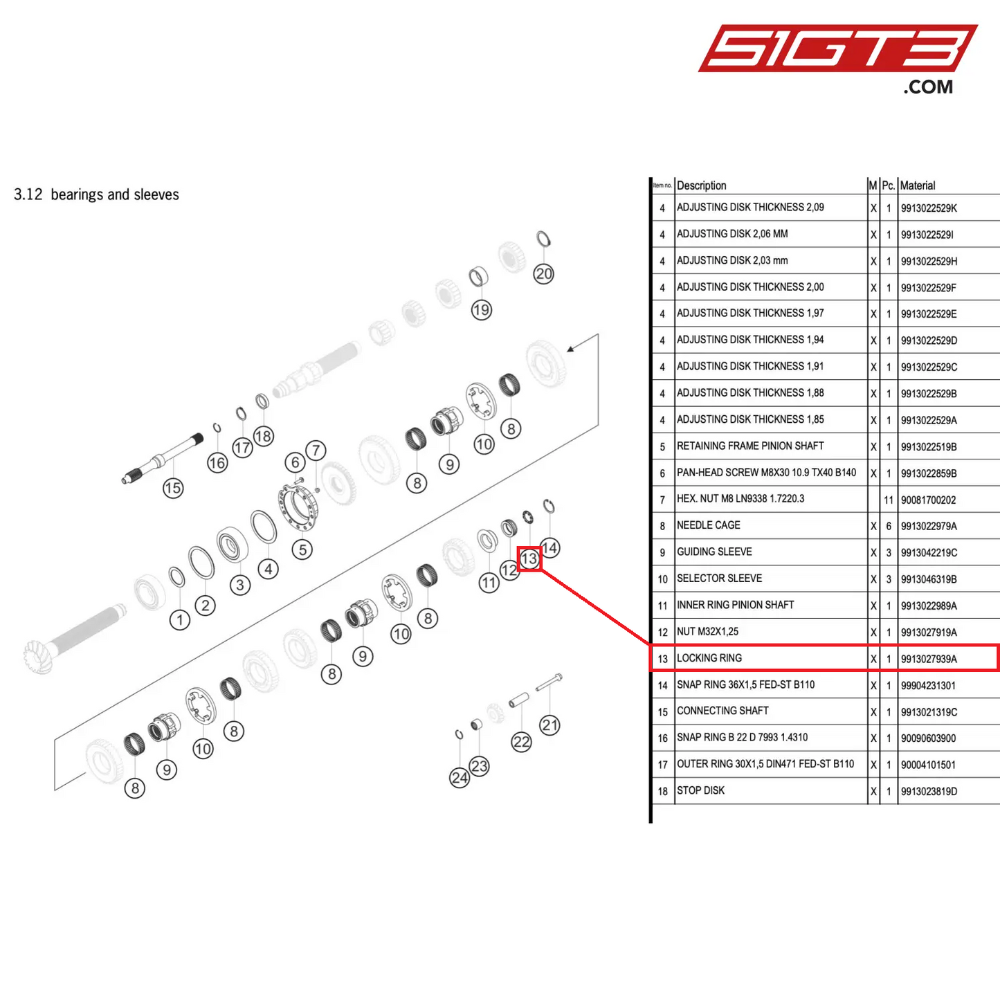 LOCKING RING - 9913027939A [PORSCHE 911 GT3 R Type 991 (GEN 2)]