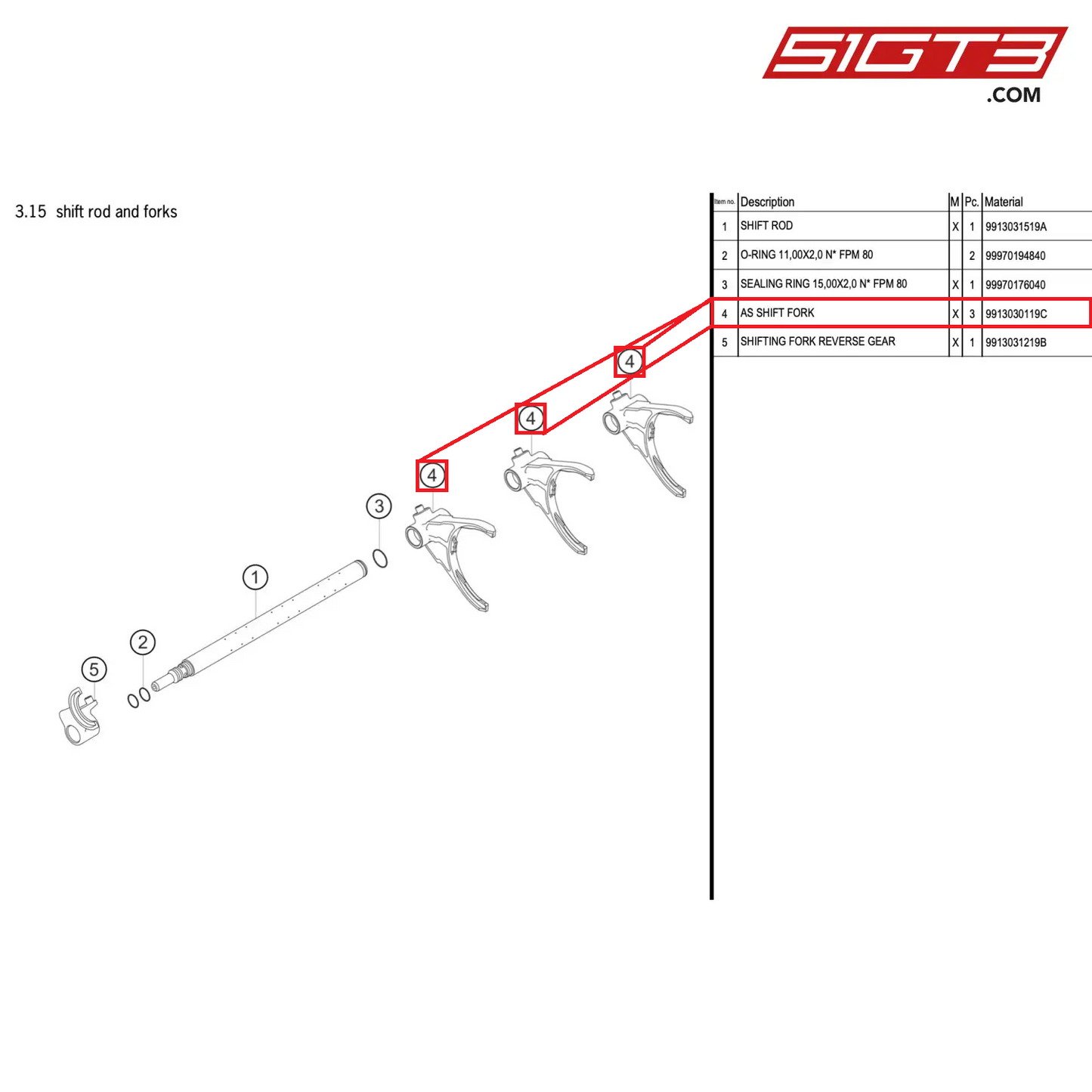 AS SHIFT FORK - 9913030119C [PORSCHE 911 GT3 R Type 991 (GEN 2)]