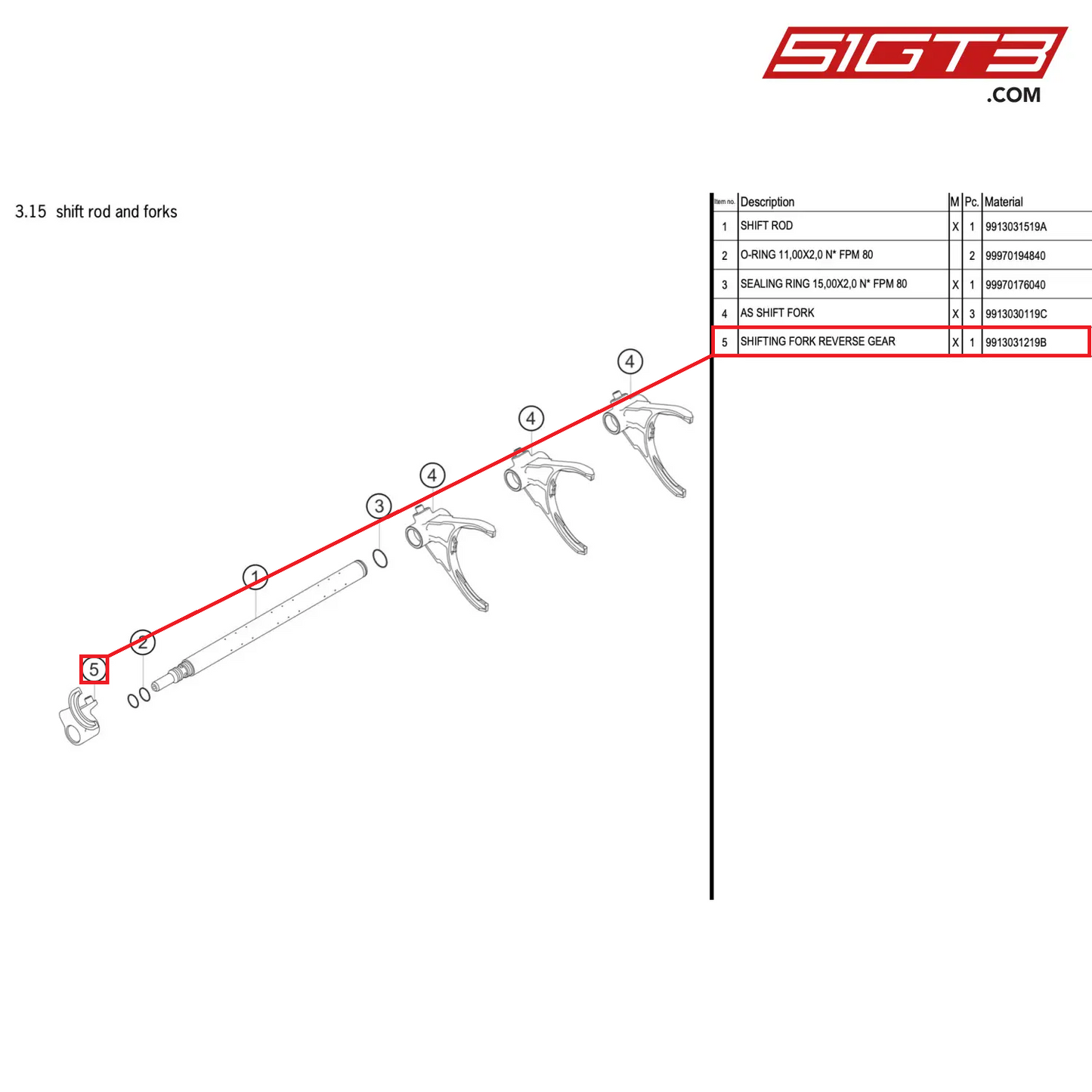 SHIFTING FORK REVERSE GEAR - 9913031219B [PORSCHE 911 GT3 R Type 991 (GEN 2)]